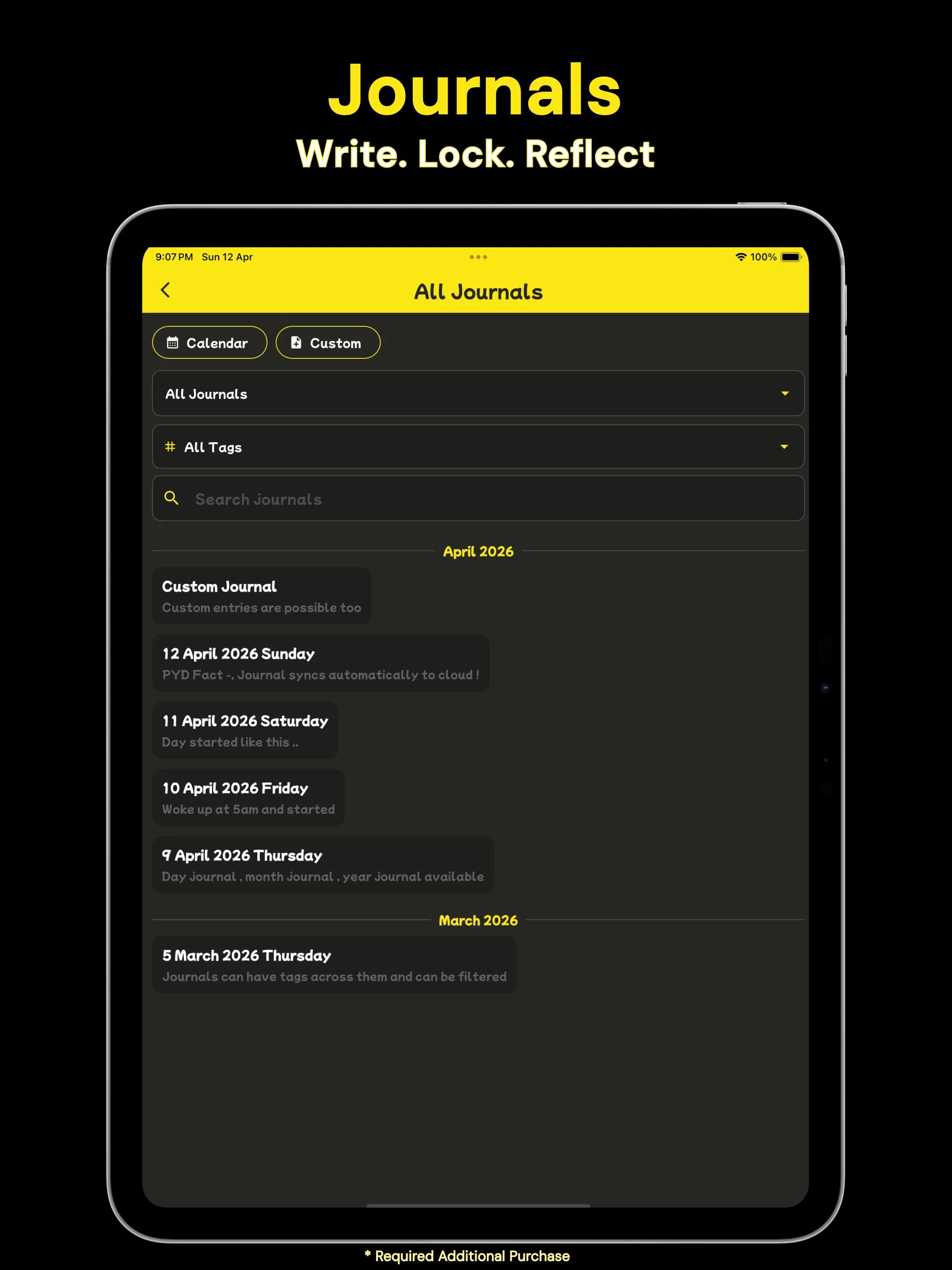 Pack Your Day journal screen for private writing and reflection.