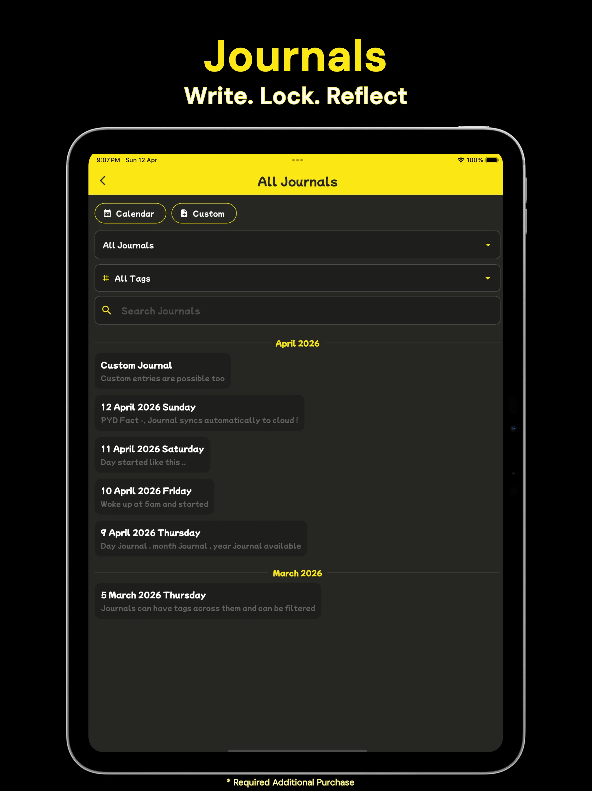 Pack Your Day journal screen for private writing and reflection.
